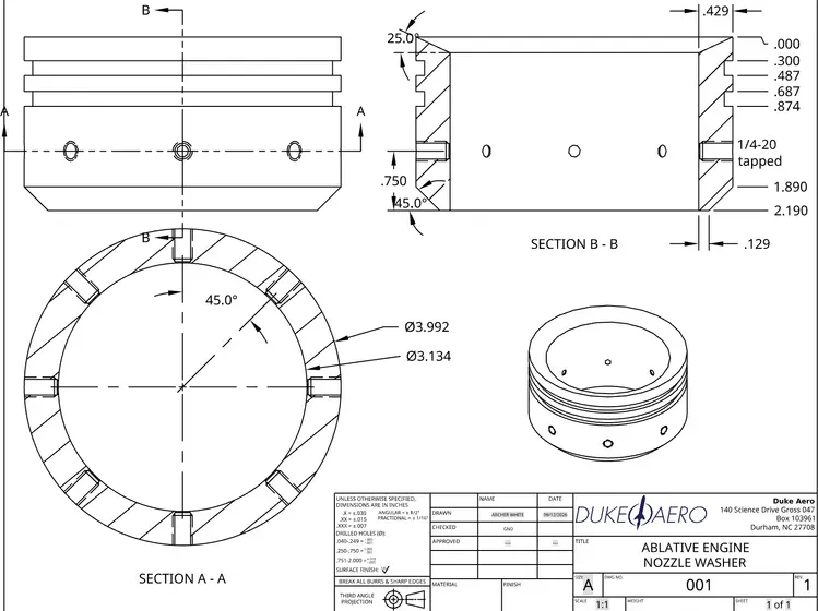 Ablative nozzle washer drawing