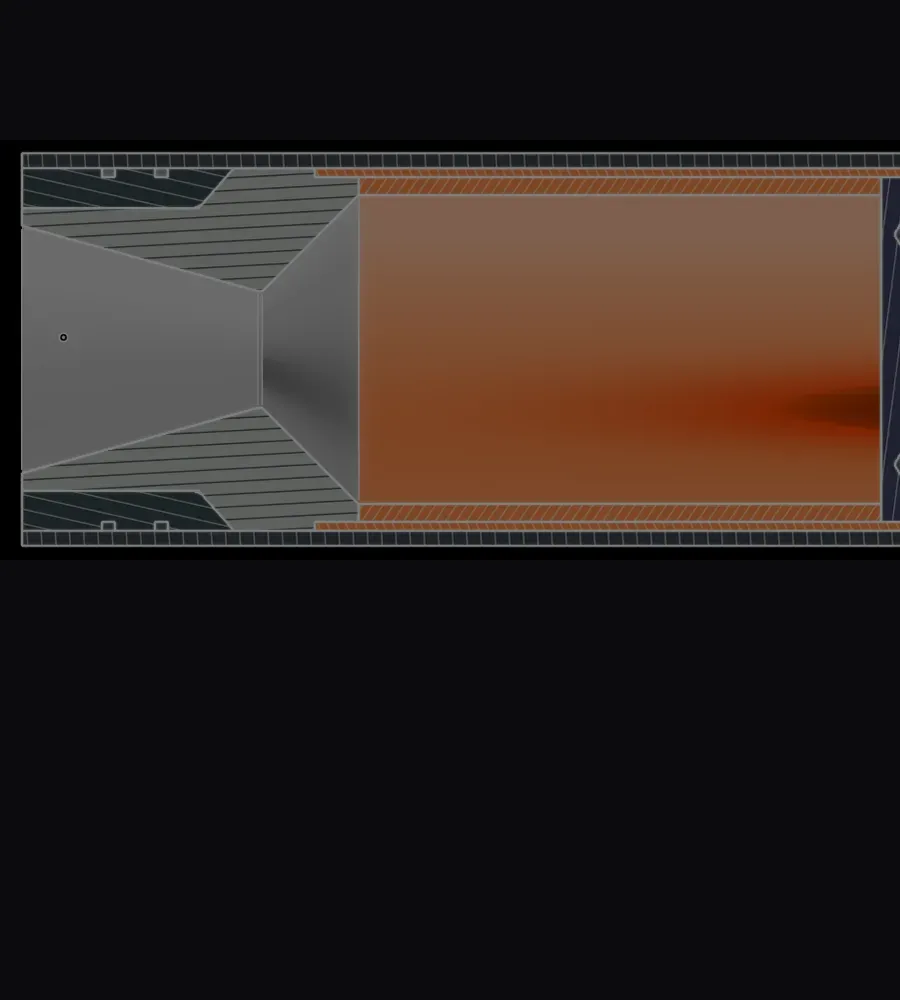 Cross-section of the engine: converging-diverging nozzle and chamber liner.